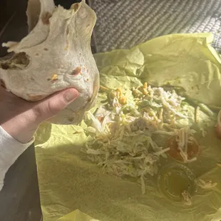 a hand holding a burrito