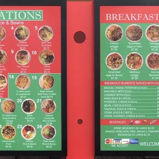 Menu as of April 2020.  Carne asada burritos are great!