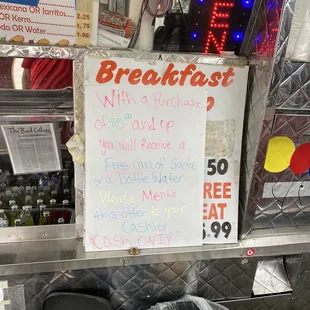 a sign for breakfast