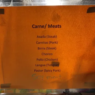 Meat/protein options