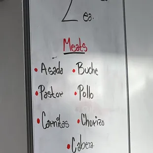 Billboard on types of choices for your tacos!