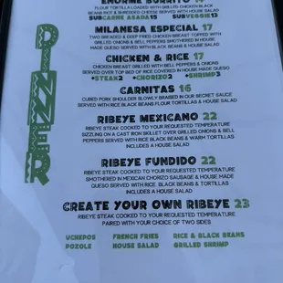 Dinner Menu