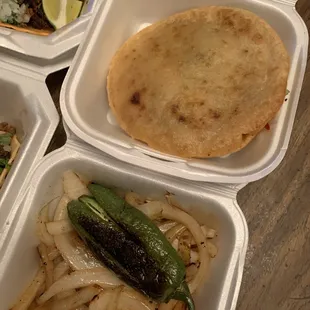Gordita and a side of onion and a Jalapeño