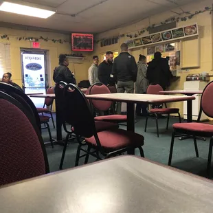 Inside at the front of counter!