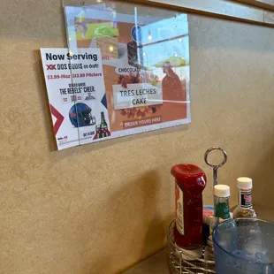 a menu on the wall