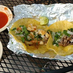 Shrimp n lingua tacos