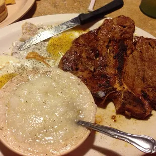 Steak and eggs. All the pepper is my doing.