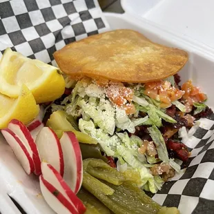 Al Pastor tostada... oh my gosh, you can't go wrong! Don't forget to ask for the side condiments. Yum!