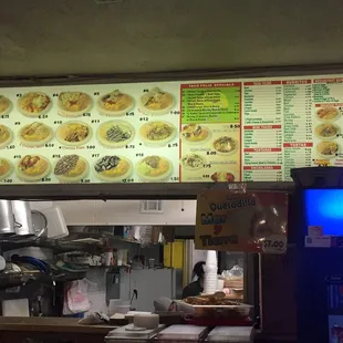 The menu at Taco Feliz. Good food, not very welcoming on the inside.