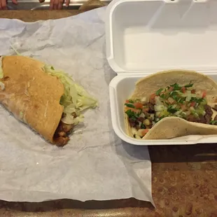 Chicken taco (left) and carne asada taco (right)