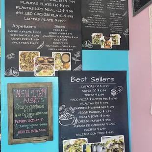 menus and prices on a chalkboard