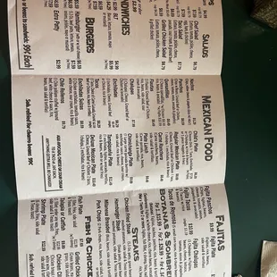 a menu on a table