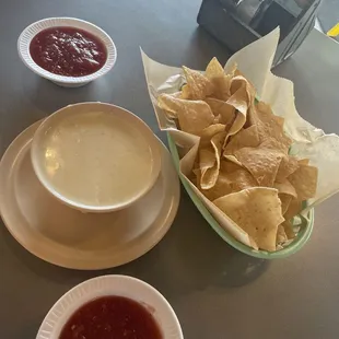 Chips, cheese dip and salsa were definitely on point!