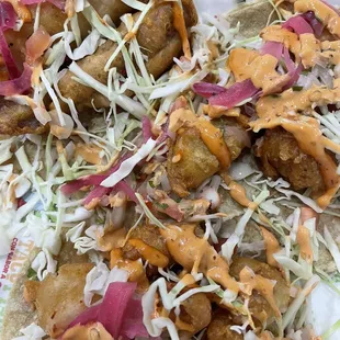 a close up of a fish taco