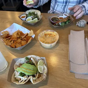 Chilango Shrimp, Barbacoa, Birria taco, Quesadillas (beef), Margarita Casera OO
