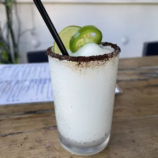 Spicy frozen margarita with chile salt