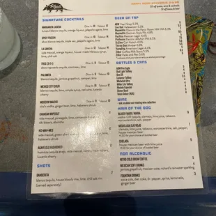 Bar menu