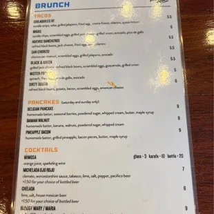 Brunch menu