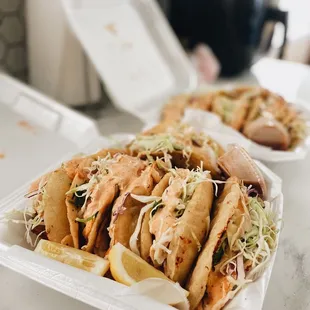 Fish and shrimp tacos.