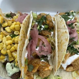 Texan taco on the left Shrimp on the right