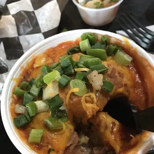 How the beans are served, I added the green onion from the sauce bar.