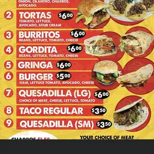 a menu for a taco restaurant