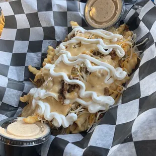 Queso fries with chorizo