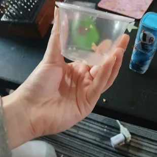 A ketchup container that my beans and rice came in.