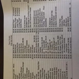 menu