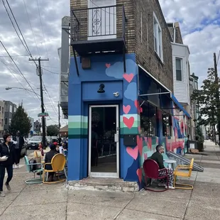 Front door of the restaurant with outdoor seating