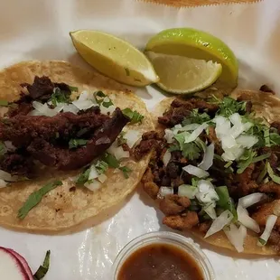Tripas on the left. Al pastor on the right.