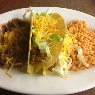 Tuesday daily special - $2.99 taco plate = 2 tacos, beans &amp; rice. What a deal!!