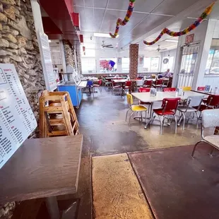 tables and chairs in a restaurant