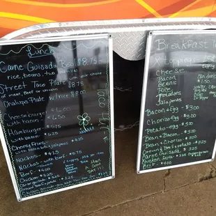 Menu with lots of choices for lunch and breakfast!