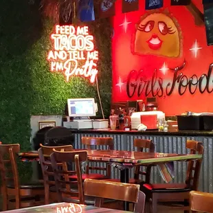 tables and chairs in a restaurant
