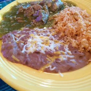 Very Spicy Chile Verde Pork Combo Plate