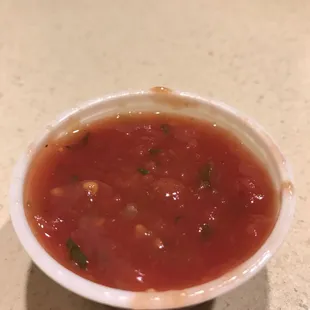 Some salsa to go from the bar. It's delicious. Wont find this at Taco Bell.