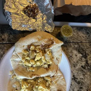Potato egg and bacon tacos