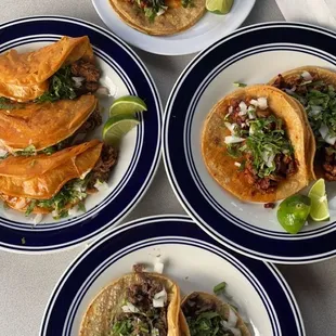 Left: Quesabirria / Right: Al pastor / Top: Ground Beef / Bottom: Asada