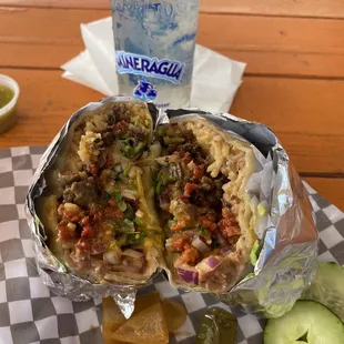 Carne asada and chorizo burrito