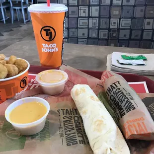 Bean burritos, potato oles, and cheese!