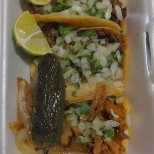 2 carne asada and pastor tacos