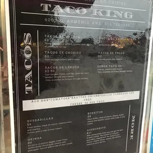 latest menu at Taco King Food Truck, North Armenia, Tampa