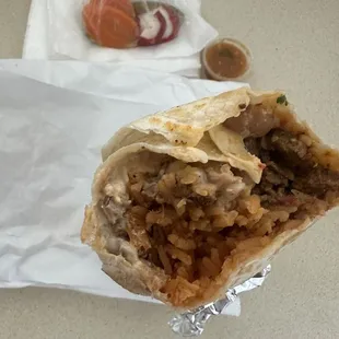 the inside of a burrito