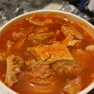 a bowl of soup on a table