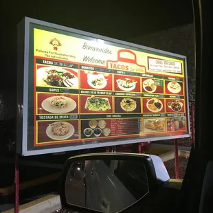 Menu witch prices taxes not included