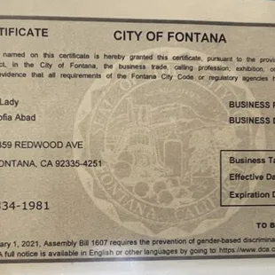 We are licensed in Fontana and Rancho Cucamonga.