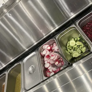 Salsa bar - radish - cucumbers - pickled onions