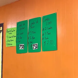 the menus on the wall