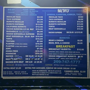 menu
